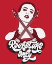 Vector hand drawn illustration of guitar and handwritten lettering. Royalty Free Stock Photo