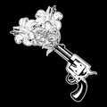 Vector hand drawn illustration of gun with flowers isolated. Surreal tattoo artwork