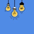 Vector hand drawn illustration with hanging light bulbs and place for text. Modern hipster sketch style. Unique idea and creative Royalty Free Stock Photo
