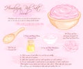 Vector hand drawn illustration of hymalayan pink rose salt scrub recipe