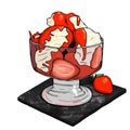 Vector hand drawn illustration of ice-cream, strawberry with cream