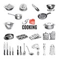 Vector hand drawn illustration with kitchen tools Royalty Free Stock Photo