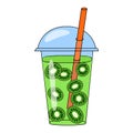 Vector hand drawn illustration of kiwi smoothie in a glass