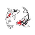 Vector hand-drawn illustration with Koi fish isolated on a white background. A black and white sketch of the yin and yang symbol Royalty Free Stock Photo
