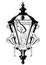 Vector hand drawn illustration of lantern with melting candle and plants. Royalty Free Stock Photo