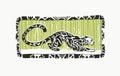 Vector hand drawn illustration with leopard on floral background in linocut style. Hand drawn sketch of jaguar with ornamental Royalty Free Stock Photo