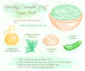 Vector hand drawn illustration of mint cucumber refreshing sugar scrub recipe Royalty Free Stock Photo