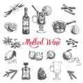 Vector hand drawn illustration with mulled wine