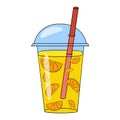 Vector hand drawn illustration of orange smoothie in a glass