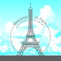 Vector hand drawn illustration of Paris famous building silhouette on white background.