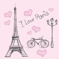 Vector hand drawn illustration with Paris symbols.