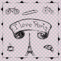 Vector hand drawn illustration with Paris symbols.