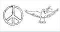 Vector hand drawn illustration peace icon and pigeon