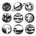 Vector hand drawn illustration of planets