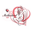 Vector hand-drawn illustration of pregnant elegant woman expecting baby, sketch. Maternity ward marketing poster