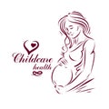 Vector hand-drawn illustration of pregnant elegant woman expecting baby, sketch. Royalty Free Stock Photo