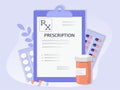 vector hand drawn illustration - prescription for medicines and jars and blisters with pills