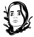 Vector hand drawn illustration of pretty woman with waves and four eyes.