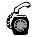 Vector hand drawn illustration of retro phone in doodle grunge hand-drawn style. Rotary dial telephone of 1940s-1980s isolated on Royalty Free Stock Photo