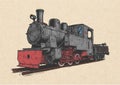 Retro steam locomotive and coal-car