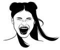 Vector hand drawn illustration of screaming girl.