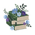 Vector hand drawn illustration - a stack of books and flowers. summer mood. Royalty Free Stock Photo