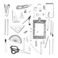 Set of stationary , hand draw element sketch vector. work place