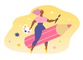 Vector hand drawn illustration on the theme of design, artists, creativity. The girl flies astride a pencil