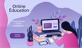Vector hand drawn illustration on the theme of online education, distance learning. Royalty Free Stock Photo