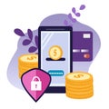 Vector hand drawn illustration on the theme of security of electronic payments, data protection Royalty Free Stock Photo