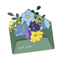 Vector hand drawn illustration on the theme of summer, spring, wedding, beautiful meadow flowers in an envelope Royalty Free Stock Photo