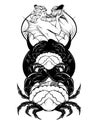 Vector hand drawn illustration of triton and crab Royalty Free Stock Photo