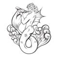 Vector hand drawn illustration of triton in realistic line style. Royalty Free Stock Photo