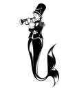 Vector hand drawn illustration of trumpeter with mermaid `s tail . Royalty Free Stock Photo