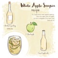 Vector hand drawn illustration of white apple sangria recipe with list of ingredients