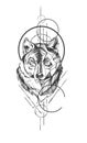 Wolf head with geometric symbol
