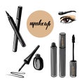 Vector hand drawn illustration of woman eye and makeup elements Royalty Free Stock Photo