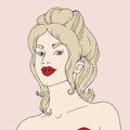 Vector hand drawn illustration of woman with red lips.