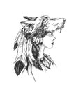 Woman shaman in ethnic headdress