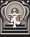 Vector hand drawn illustration of woman in yoga pose on stairway