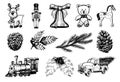 Vector hand drawn illustrations of Christmas toys and Nativity symbols. New Year images for greeting card, poster etc. Royalty Free Stock Photo