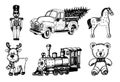 Vector hand drawn illustrations of Christmas toys. New Year images for greeting card, poster etc Royalty Free Stock Photo