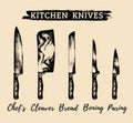 Vector hand drawn kitchen,chefs knives set.Butchers tools illustration.Sketches collection for butchery, restaurant etc.