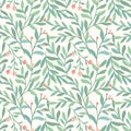 Floral vector seamless pattern. Delicate botanical wallpaper. Repeatable background with leaves. Royalty Free Stock Photo