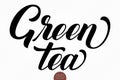 Vector hand drawn lettering Green Tea. Elegant modern handwritten calligraphy. Ink illustration. Typography poster on Royalty Free Stock Photo