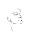 Vector hand drawn linear art, woman face, continuous line, fashion concept, feminine beauty minimalist. Print