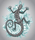 Vector hand drawn lizard or salamander with ethnic tribal patter