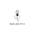 Vector hand drawn logo template. Happy dancing overweight woman. Plus size concept, body positive. Royalty Free Stock Photo