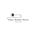 Vector hand drawn logo template. A plug with wire. Housekeeping and home repairs theme.