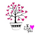 Vector. hand-drawn love tree. Red hearts instead of leaves. Royalty Free Stock Photo